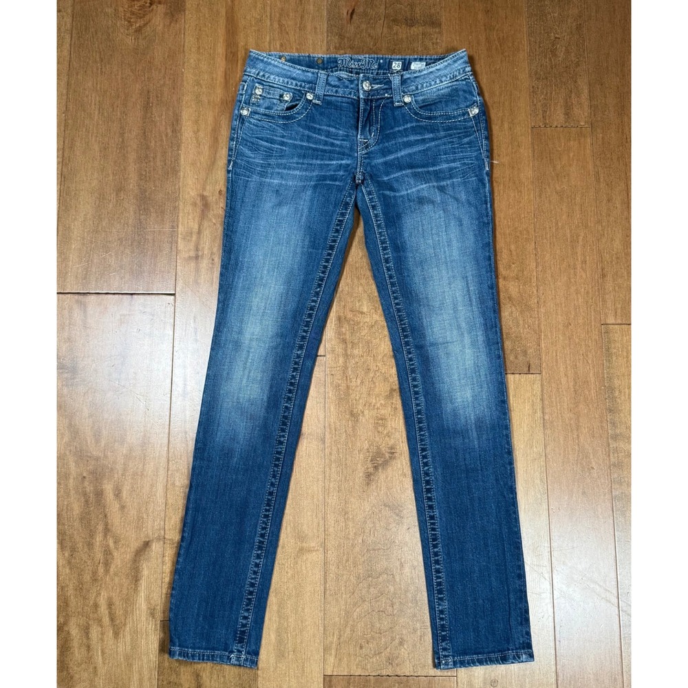 Miss Me Denim Skinny Jeans Embellished Rhinestones Y2K Womens Size 28 JP60735